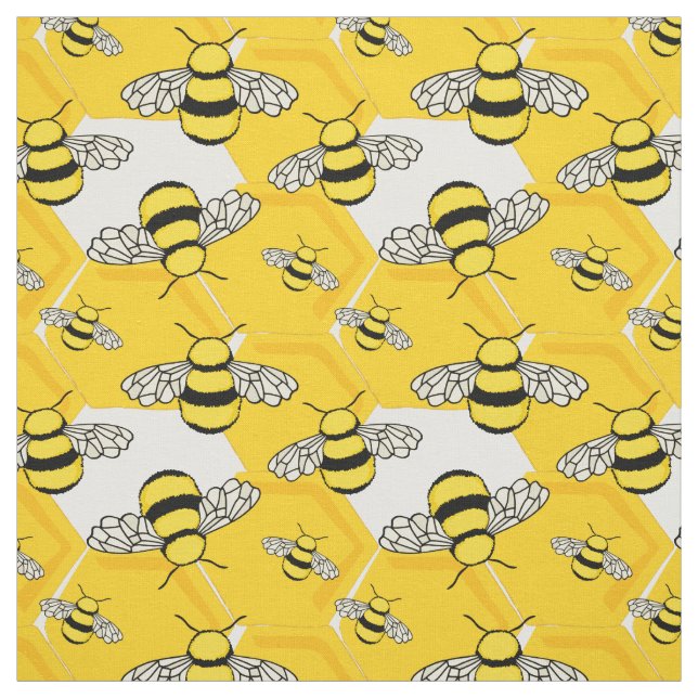 Tissu Bumblebebe jaune mignon sur Honeycomb Motif (Échantillon)
