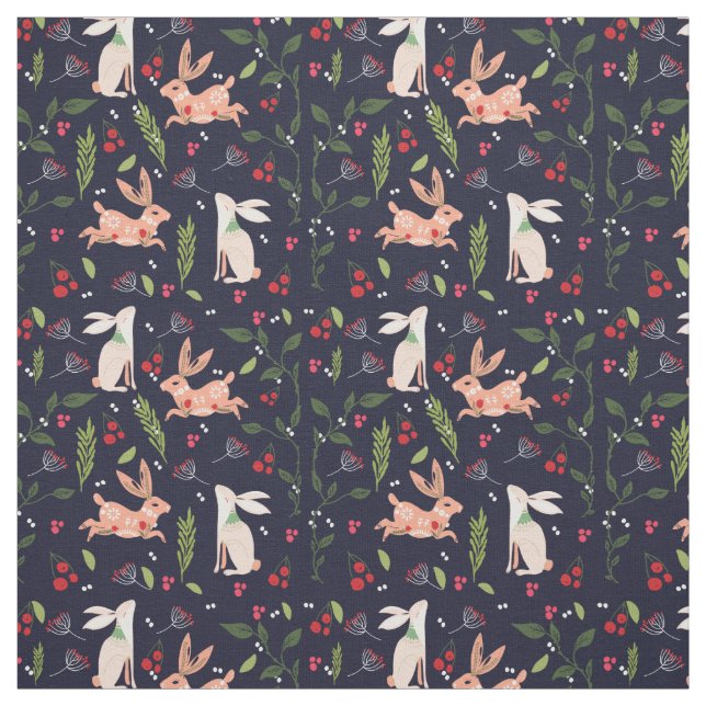 Tissu Bunnies d'art populaire scandinave (Échantillon)