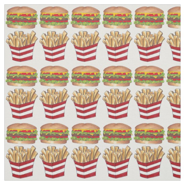 Tissu Burger Fry French Fries Fast Food Fabric (Échantillon)