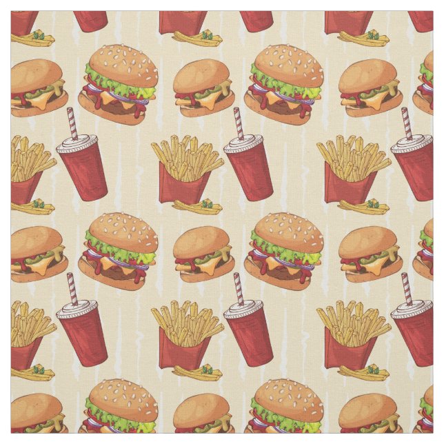 Tissu Burgers et frites carrelés mignons (Échantillon)