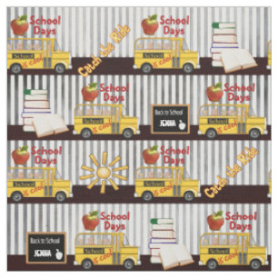Tissu Bus scolaire jaune rayé