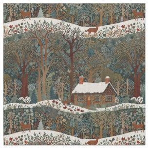 Tissu Cabine rustique dans le paysage boisé enneigé