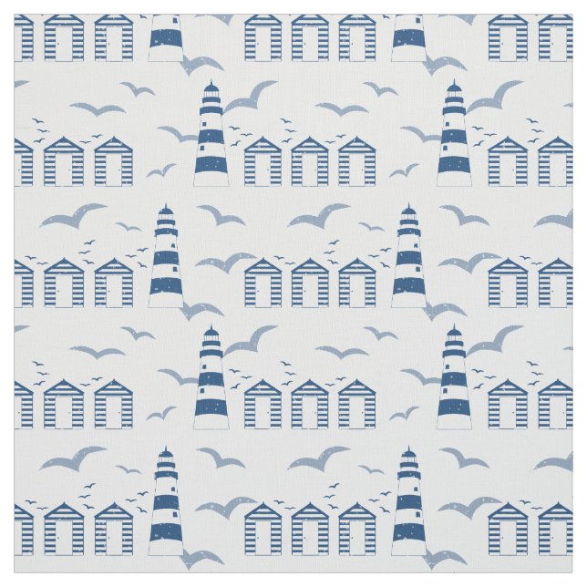 Tissu Cabines et phares nautiques Bleu Blanc (Échantillon)