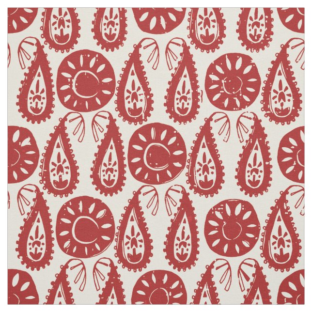 Tissu cachemire rouge ivoire (Échantillon)