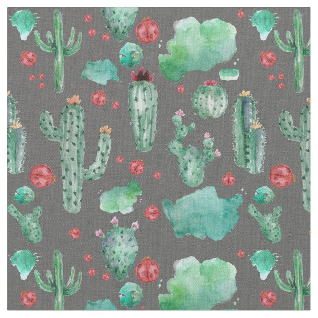 Tissu cactus and ladybutern pattern - black background (Fermer)