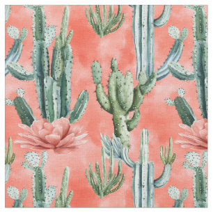 Tissu Cactus aquarelle sur le corail