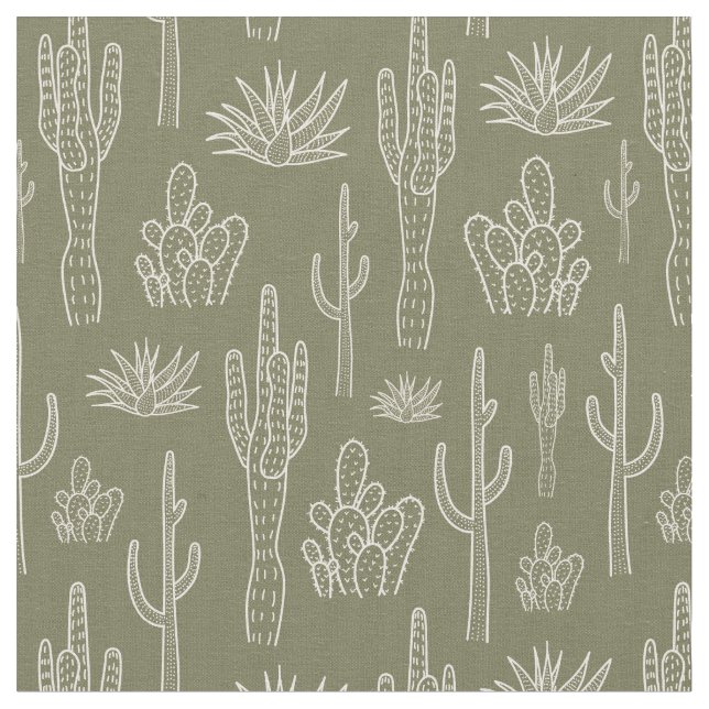 Tissu Cactus Boho Ouest Sud Neutre Vert Mousse (Fermer)
