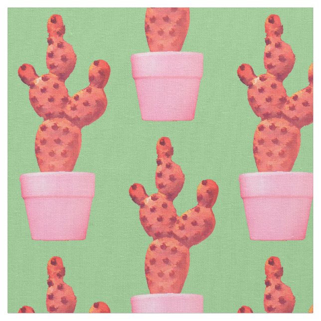 Tissu Cactus Cute Green Pop Art Moderne (Fermer)