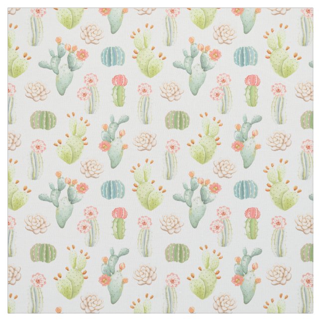 Tissu Cactus en pastel mou et motif succulent (Échantillon)