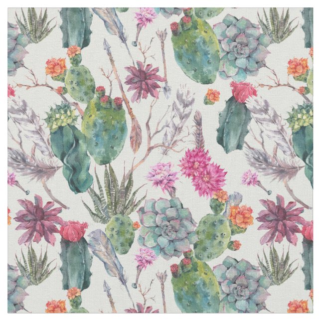 Tissu Cactus exotique d'aquarelle de Boho et motif (Fermer)