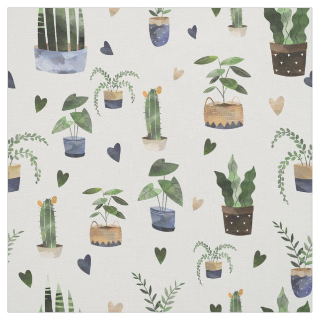 Tissu Cactus Plantes Succulentes & Pot Boho Motif (Échantillon)