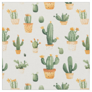Tissu Cactus pointillés sur blanc