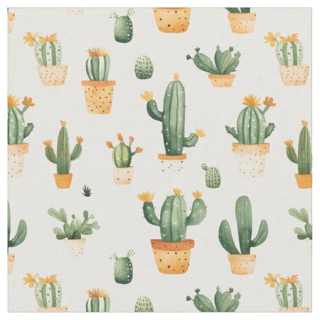 Tissu Cactus pointillés sur blanc (Fermer)