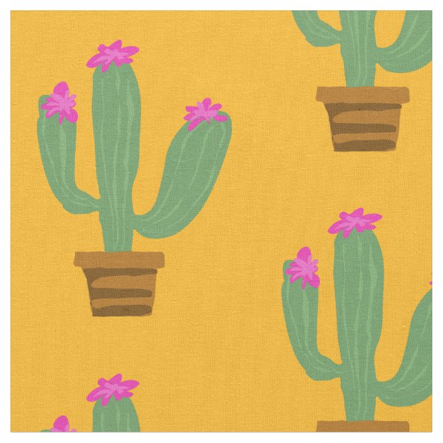 Tissu Cactus vert mignon plante avec fleur en pot motif (Fermer)