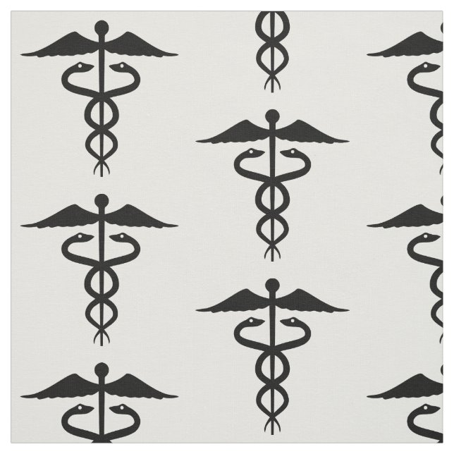 Tissu Caduceus Médicale Coton noir et blanc (Échantillon)