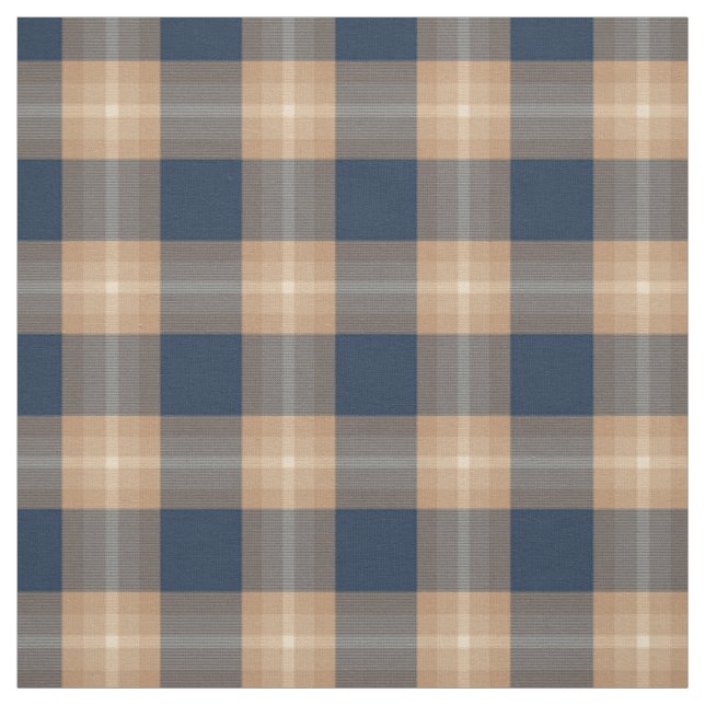 Tissu Café Bleu foncé Tan Brown Tartan Carré Motif (Échantillon)