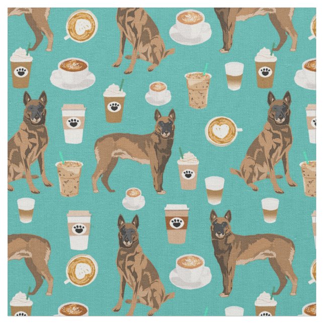 Tissu Café de chien malinois belge turquoise (Fermer)