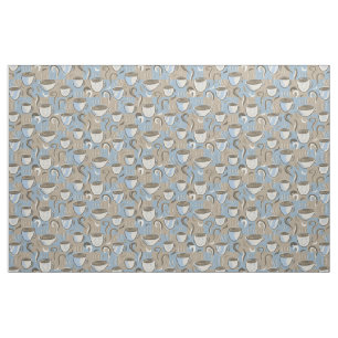 Tissu Café Shop Mug sourit en bleu et Brown