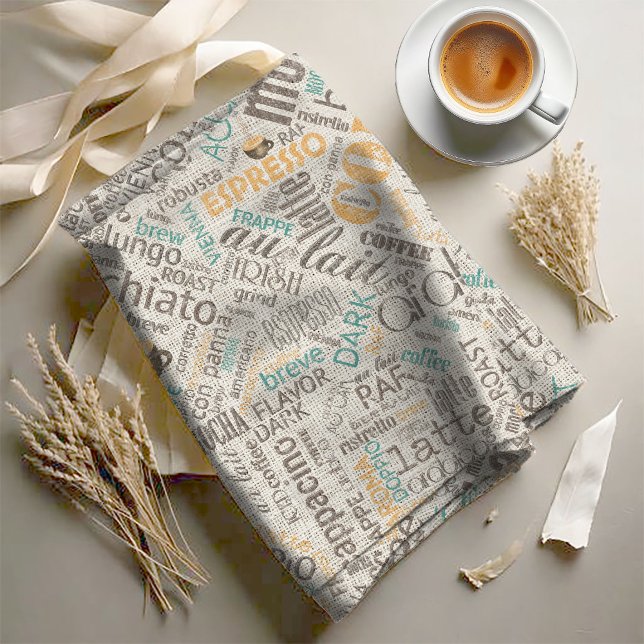 Tissu Café sur Burlap Word Cloud Turquoise ID283 (Créateur téléchargé)