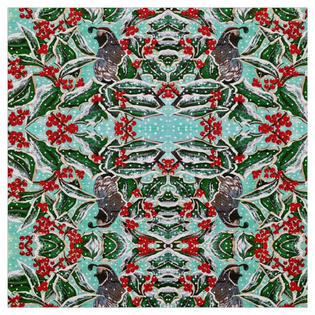 Tissu Caille de Noël Holly Berry (Échantillon)