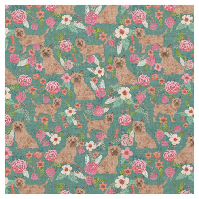 Tissu cairn terrier vintage floral vert (Fermer)