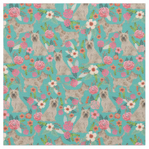 Tissu cairn terrier vintage floraux turquoise