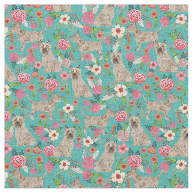 Tissu cairn terrier vintage floraux turquoise (Fermer)