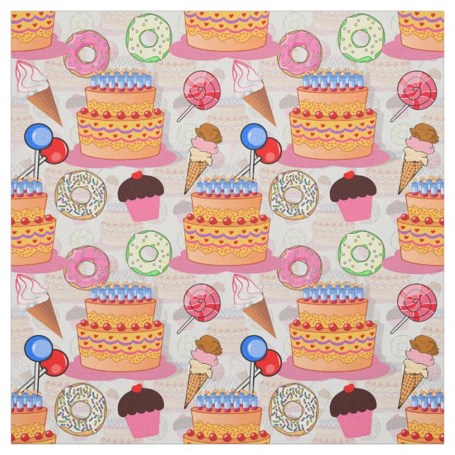 Tissu Cakes Cupcakes Lollipop Donuts Icecream Textile (Échantillon)