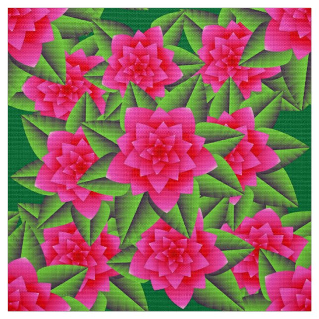 Tissu Camélias rose fuchsia et feuilles vertes (Échantillon)