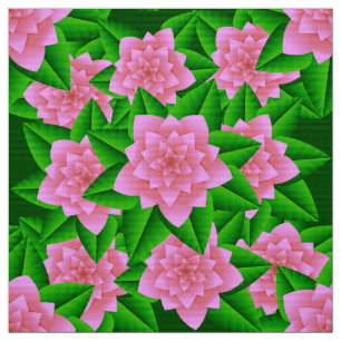 Tissu Camellias rose glace et Feuilles verts