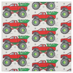 Tissu Camion de monstre transportant l'arbre de Noël
