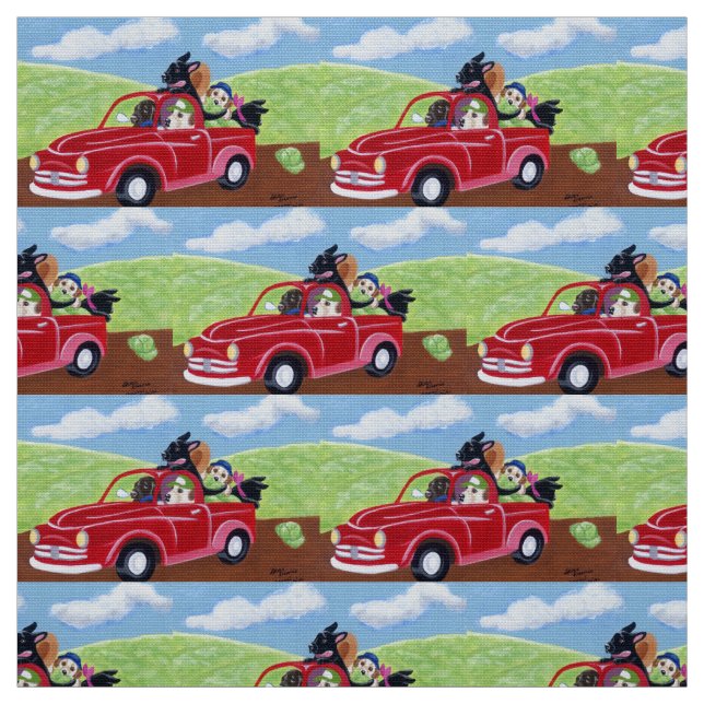 Tissu Camion et peinture rouges de Labradors (Échantillon)
