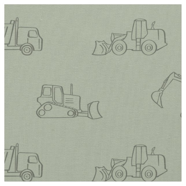 Tissu Camions de chantier Builder Boy Camion Vert Sauge (Fermer)