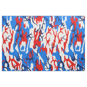 Tissu Camo blanc et bleu rouge