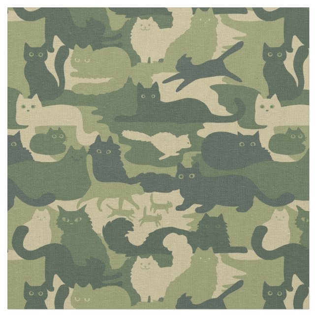 Tissu Camouflage Chats Motif Armée Green Kitty Cats Camo (Fermer)
