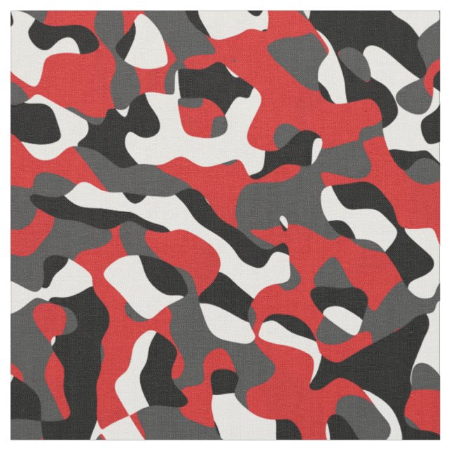 Tissu Camouflage noir et blanc rouge Motif d'impression (Fermer)