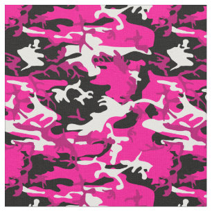 Tissu camouflage rose chaud noir blanc camo
