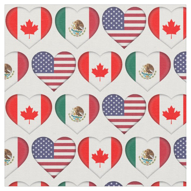 Tissu Canada Mexique USA 3 Pays Coeurs Drapeaux (Fermer)