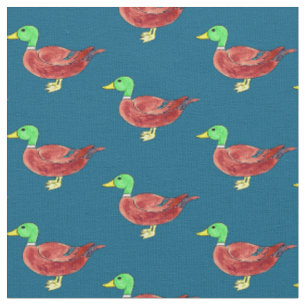Tissu Canard colvert à tête verte à l'aquarelle