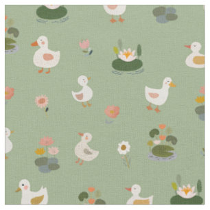 Tissu Canards et nénuphars sur fond vert clair