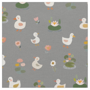 Tissu Canards et nénuphars sur gris