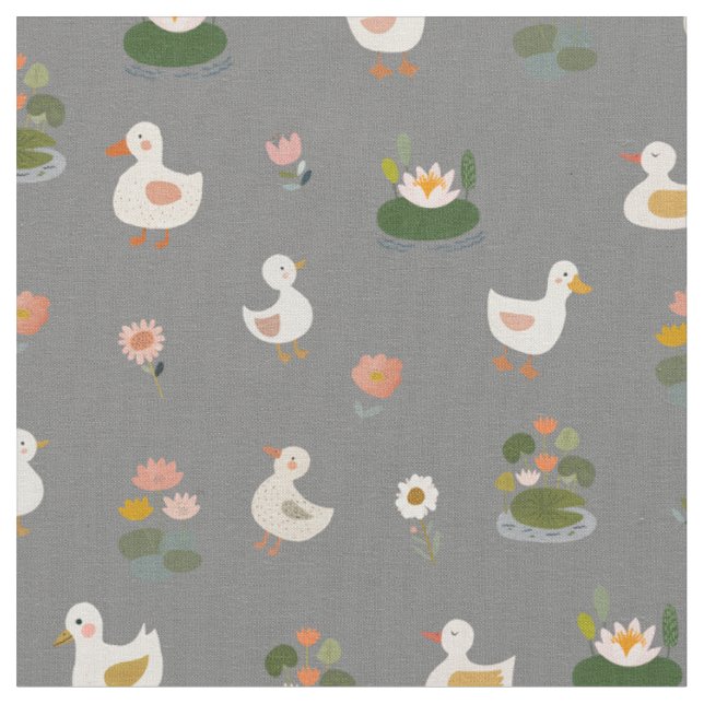 Tissu Canards et nénuphars sur gris (Fermer)