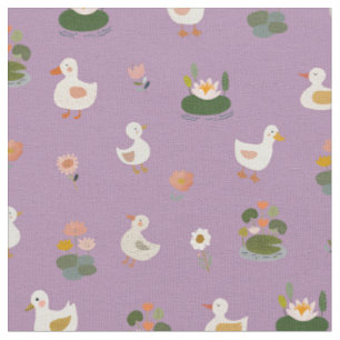 Tissu Canards & nénuphars sur fond violet clair