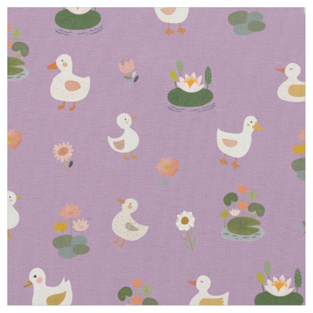 Tissu Canards & nénuphars sur fond violet clair (Fermer)