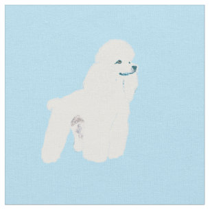 Tissu Caniche blanc sur le bleu