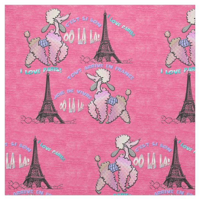 Tissu Caniche fascinant à Paris sur le rose de fraise (Échantillon)