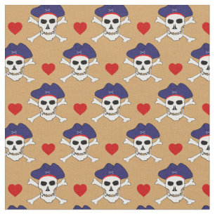 Tissu Capitaine Jack, Crâne et Coeur rouge/Pirates Tiss