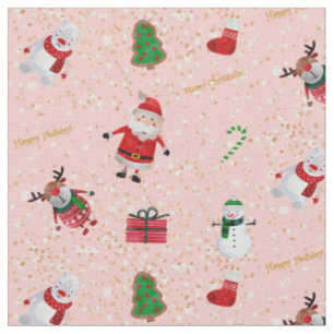 Tissu Caractère de Noël sur le rose et les parties