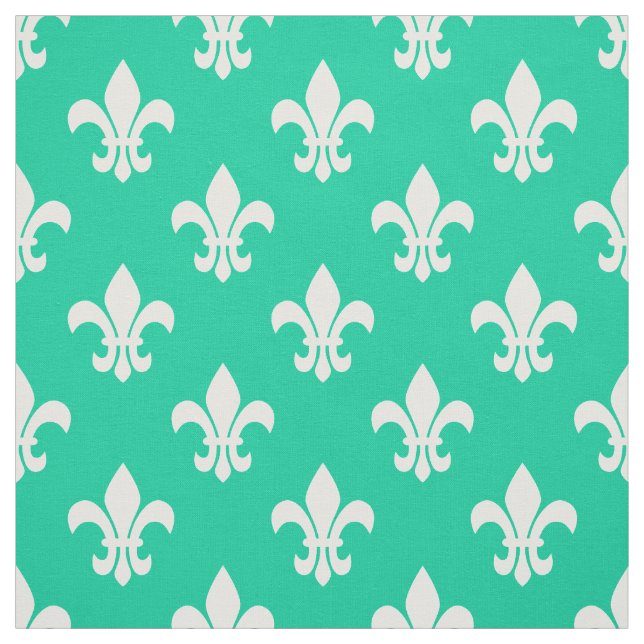 Tissu Caraibes Vert, Blanc Fleur De Lis Motif (Échantillon)