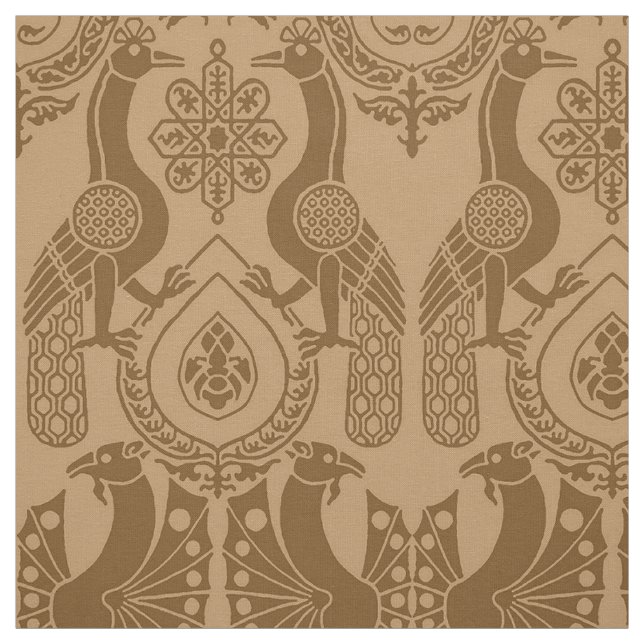 Tissu Caramel Peacocks et Dragons médiévaux (Échantillon)